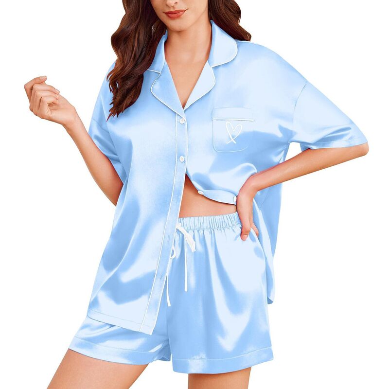 エコアー レディース アンダーウェア ナイトウェア ボタンダウン ショートパンツ ダウン Ekouaer Womens Two Piece Button Down Pj Shorts Bridesmaids Getting Ready Outfits Light Blue ブルー|ReVida 店