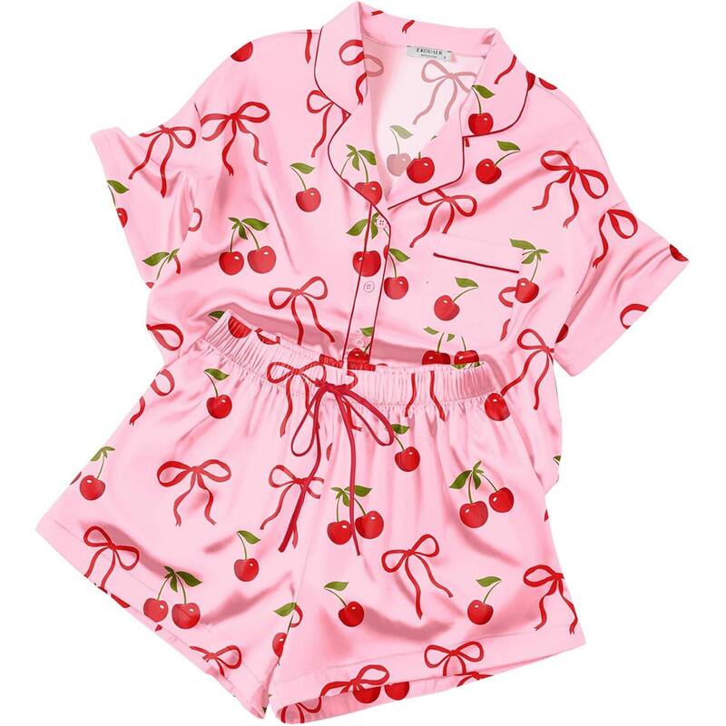 エコアー レディース アンダーウェア ナイトウェア ボタンダウン ショートパンツ ダウン Ekouaer Womens Two Piece Button Down Pj Shorts Bridesmaids Getting Ready Outfits Pink Print ピンク｜ReVida 店
