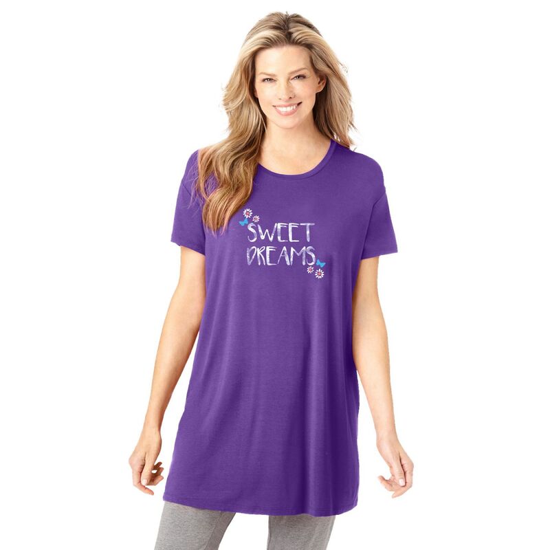 ドリームスアンドコー レディース アンダーウェア ナイトウェア プラスサイズ Tシャツ Dreams & Co. Plusize Soft Pj Tunic Tee Plum Burst Sweet プラム｜ReVida 店