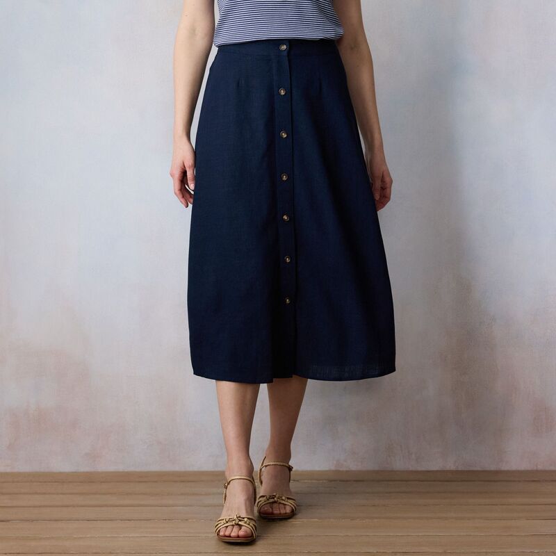 LC Lauren Conrad レディース ボトムスカート プチ ミディ Petite LC Lauren Conrad Button Front Midi Skirt Navy Water ネイビー|ReVida 店