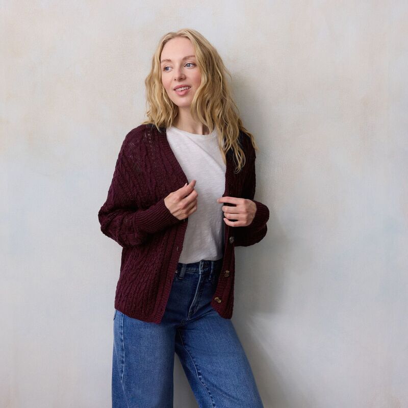 LC Lauren Conrad レディース アウター ニット・セーター Vネック カーディガン Women's LC Lauren Conrad V-Neck Slub Cabled Sweater Cardigan Maddie Plum プラム｜ReVida 店