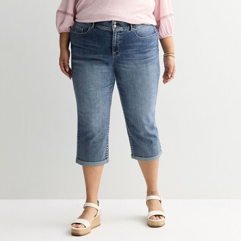 アプトナイン レディース ボトムス デニムパンツ プラスサイズ キャップ Plusize Apt. 9 Mid Rise Denim Capri Pants Medium Wash 1 デニム|ReVida 店