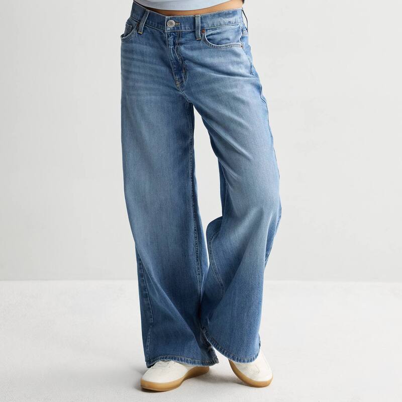 エスオー レディース ボトムス デニムパンツ ワイドレッグ ローライズ ジーンズ Juniors' SO Low Rise Baggy Wide Leg Jeans Bright Medium|ReVida 店