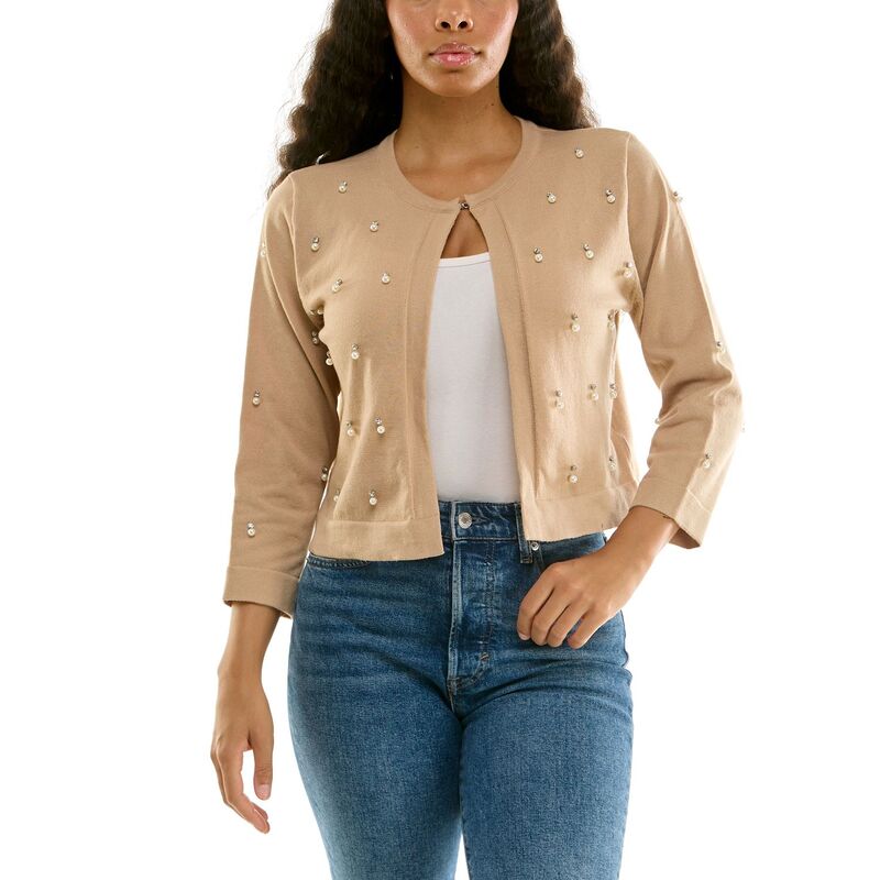 ニナレオナルド レディース アウター ニット・セーター Women's Nina Leonard Rhinestone Bolero Sweater Tan タン｜ReVida 店