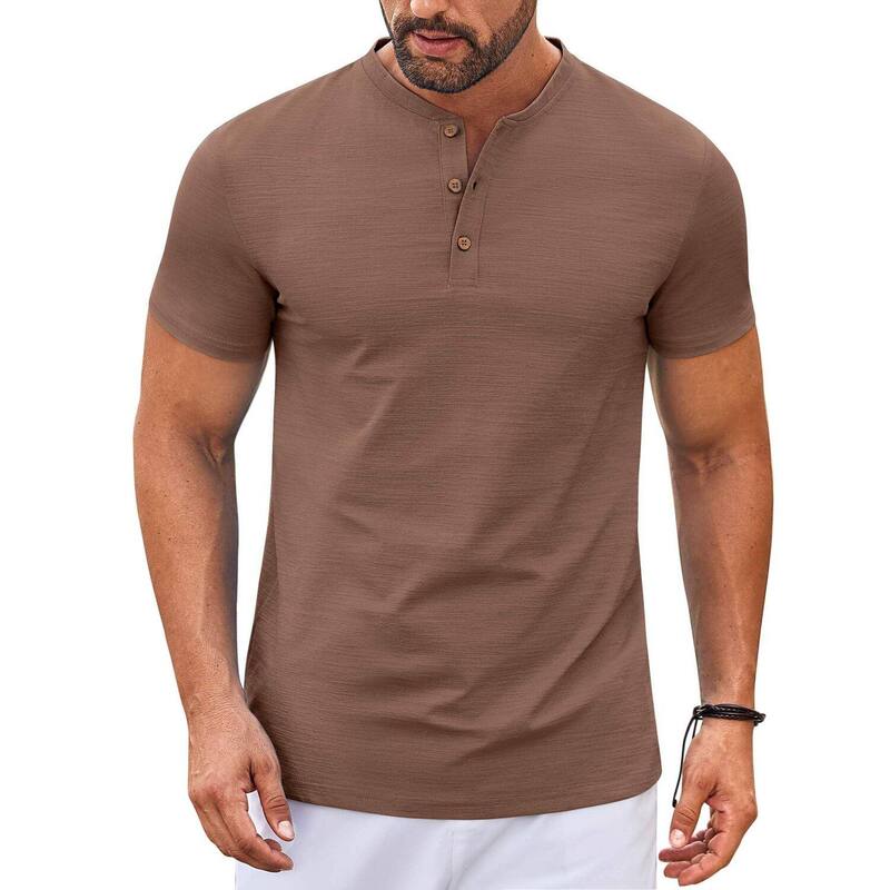 クーファンディ メンズ トップス Tシャツ COOFANDY Mens Henley Shirtshort Sleeve Casual Stylish T Shirts Lightweight Summer Basic Tee Brown ブラウン|ReVida 店