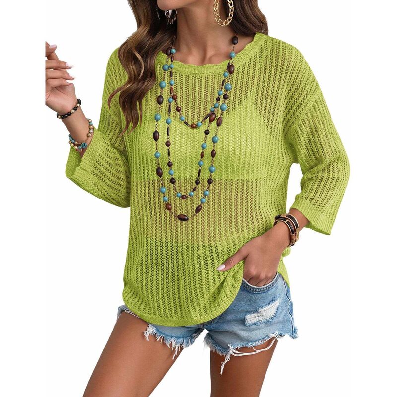 ジーグー レディース アウター ニット・セーター Zeagoo Women'short Sleeve Off Shoulder Crochet Knit Pullover Sweater Summer Tops Lemon|ReVida 店