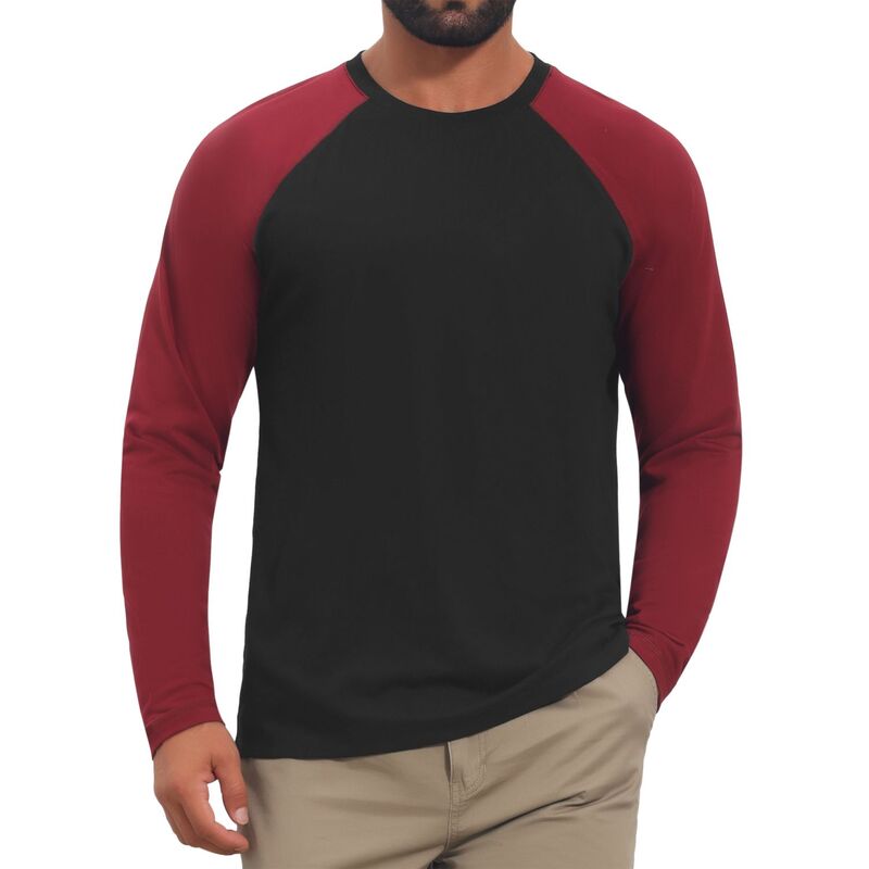 インスパイア シック メンズ トップス Tシャツ クルーネック コントラスト INSPIRE CHIC Men's Raglan T-Shirt Long Sleeve Crew Neck Contrast Baseball T-Shirts Black Red ブラック|ReVida 店