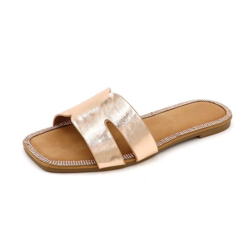 F.C デザイン レディース シューズ サンダル F.C Design RAIN-8 Rhinestone Trim Criss Crosslide Sandalslippers Rose Gold ゴールド｜ReVida 店