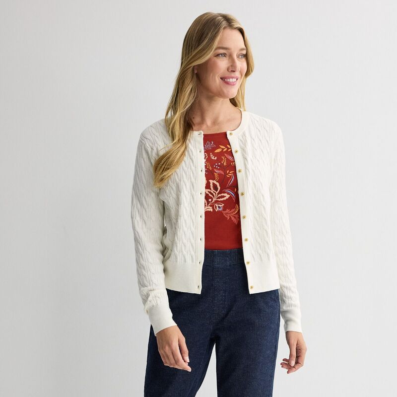クロフト&バロー レディース アウター ニット・セーター プチ カーディガン Petite Croft & Barrow Extra Soft Classicable Knit Cardigan Light Natural|ReVida 店
