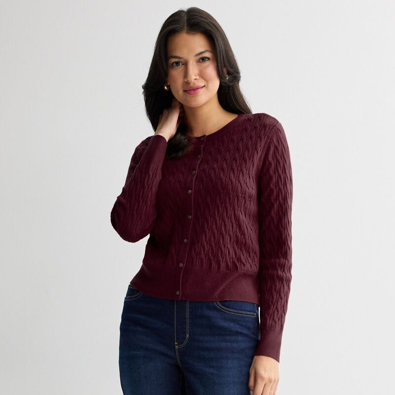 クロフト＆バロー レディース アウター ニット・セーター プチ カーディガン Petite Croft & Barrow Extra Soft Classicable Knit Cardigan Vibrant Berry｜ReVida 店 7,796円