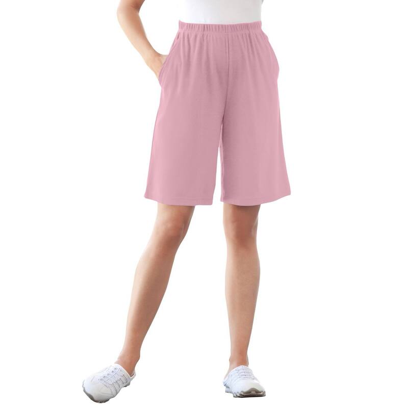 ウーマン ウィズイン レディース ボトムス ハーフパンツ・ショーツ プラスサイズ ニット Woman Within Plusize 7-Day Straight-Leg Elastic-Waistretchy Knit Short Dusty Pink ピンク|ReVida 店
