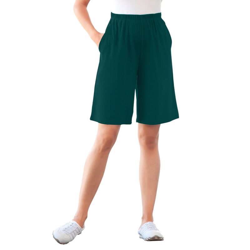 ウーマン ウィズイン レディース ボトムス ハーフパンツ・ショーツ プラスサイズ ニット Woman Within Plusize 7-Day Straight-Leg Elastic-Waistretchy Knit Short Emerald Green グリーン|ReVida 店