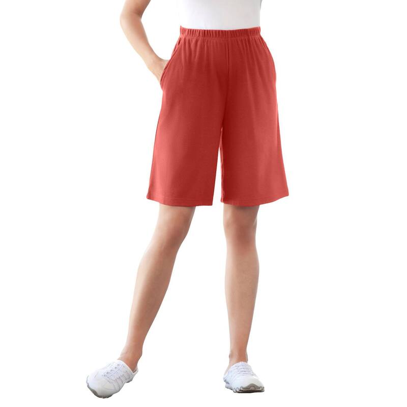 ウーマン ウィズイン レディース ボトムス ハーフパンツ・ショーツ プラスサイズ ニット Woman Within Plusize 7-Day Straight-Leg Elastic-Waistretchy Knit Short Red Ochre レッド|ReVida 店
