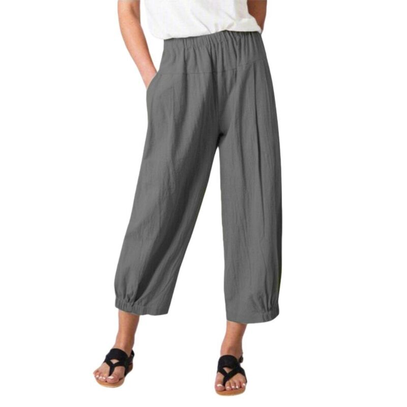 イエスファッション レディース ボトムス カジュアルパンツ キャップ Yesfashion Women Casual Elastic Waist Comfy Capri Pants Dark Gray グレー|ReVida 店