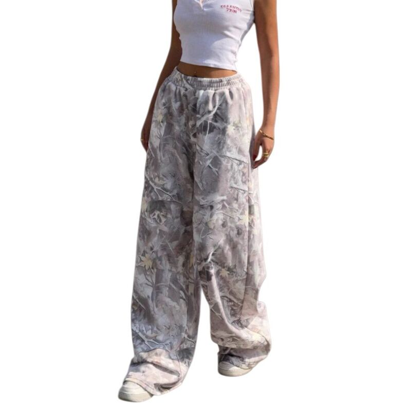 イエスファッション レディース ボトムス カジュアルパンツ ワイドレッグ トラックパンツ Yesfashion Women's Camo Baggy Wide Leg High Waistedrawstring Street Camouflage Track Pants Gray グレー|ReVida 店