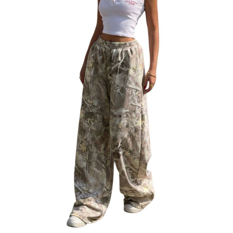 イエスファッション レディース ボトムス カジュアルパンツ ワイドレッグ トラックパンツ Yesfashion Women's Camo Baggy Wide Leg High Waistedrawstring Street Camouflage Track Pants Khaki カーキ|ReVida 店