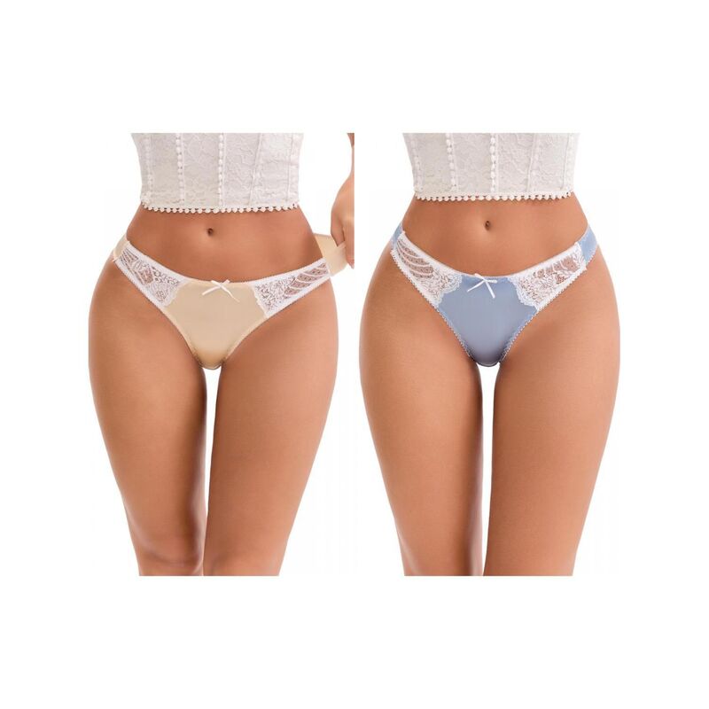 インスパイア シック レディース アンダーウェア パンツ レーストリム サテン レース INSPIRE CHIC 2 Packs Women's Lace Trim Satin Elastic Low-Waisted Briefs Traceless Comfortable Breathable Hipsters Beige Blue ブルー｜ReVida 店