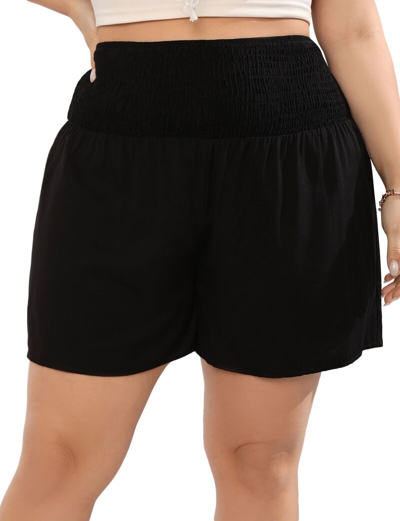 エリートチョイス レディース ボトムス ハーフパンツ・ショーツ プラスサイズ ショートパンツ Elitechoice Women's Plusize Casual Stretchigh Waisted Shortsolid Black ブラック|ReVida 店