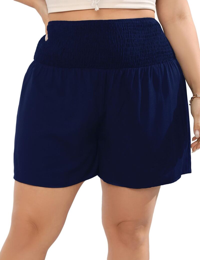 エリートチョイス レディース ボトムス ハーフパンツ・ショーツ プラスサイズ ショートパンツ Elitechoice Women's Plusize Casual Stretchigh Waisted Shortsolid Navy Blue ネイビー|ReVida 店