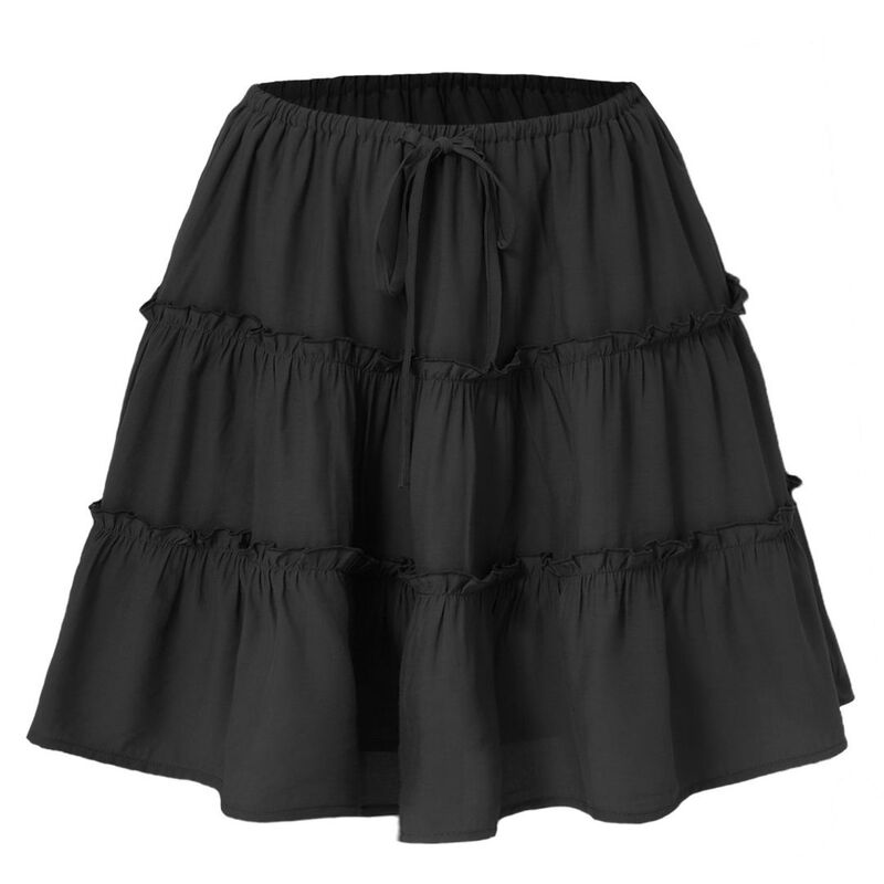 エリートチョイス レディース ボトムスカート ティアード フリル ミニ ショートパンツ ハイウエスト Elitechoice Women's High-Waist Flowy Ruffle Tie red Mini Skort with Built-in Shorts Boho Casual Beachwear Black ブラック|ReVida 店