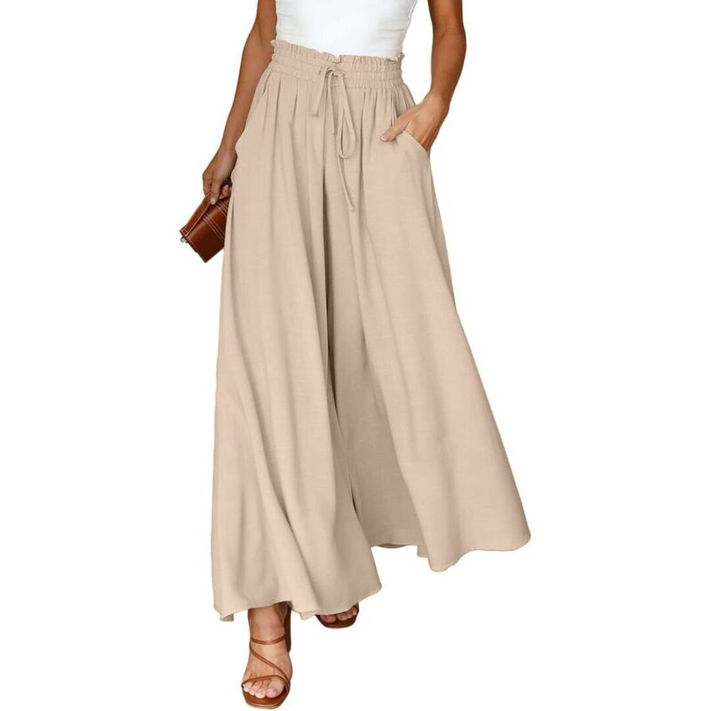 エリートチョイス レディース ボトムス カジュアルパンツ Elitechoice Women\'s Flowy Wide-Leg Pants Elastic Waist & Pockets for Casual Comfort Apricot アプリコット|ReVida 店
