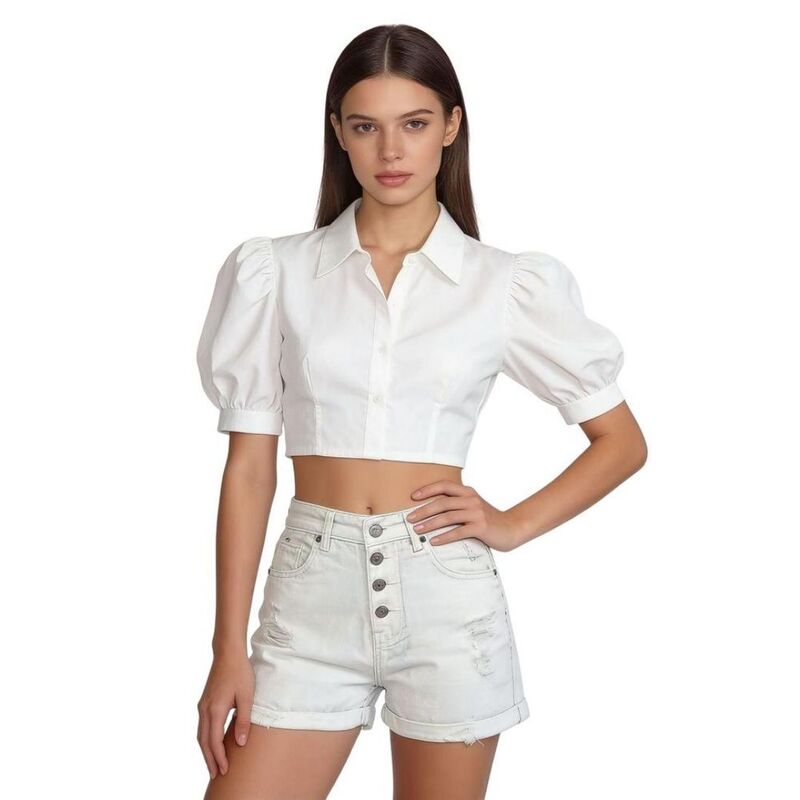 イエスファッション レディース ボトムス ハーフパンツ・ショーツ ショートパンツ Yesfashion Womens High Waisted Stretchy Trendy Button Fly Rolled Hem Casual Jean Shorts White ホワイト|ReVida 店
