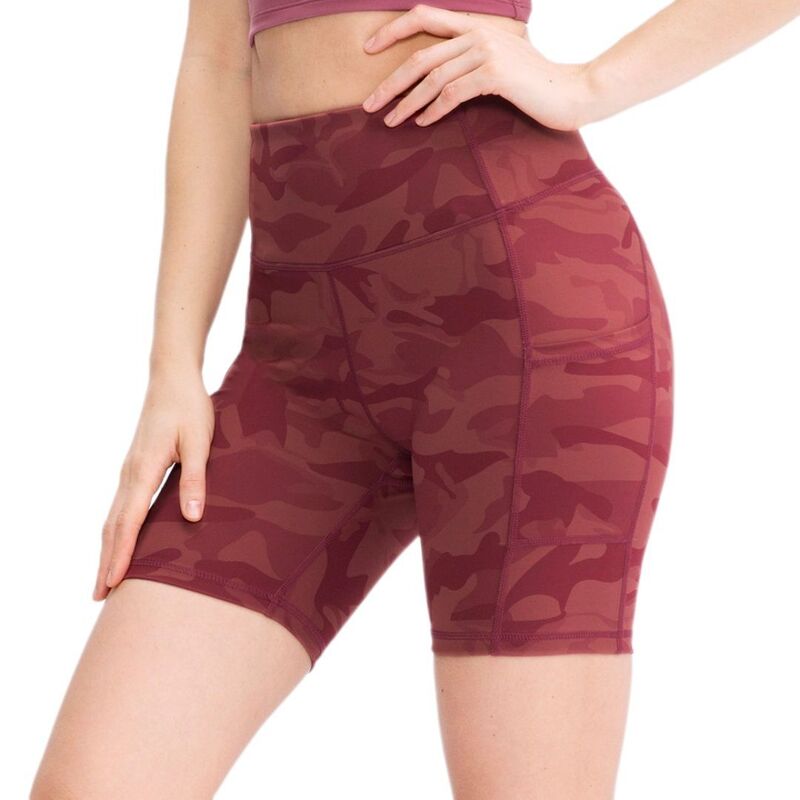 イエスファッション レディース ボトムス ハーフパンツ・ショーツ ハイウエスト ショートパンツ Yesfashion Women's High Waist Yoga Shorts with Side Pockets Gym Workout Biker Shorts for Women Red レッド|ReVida 店