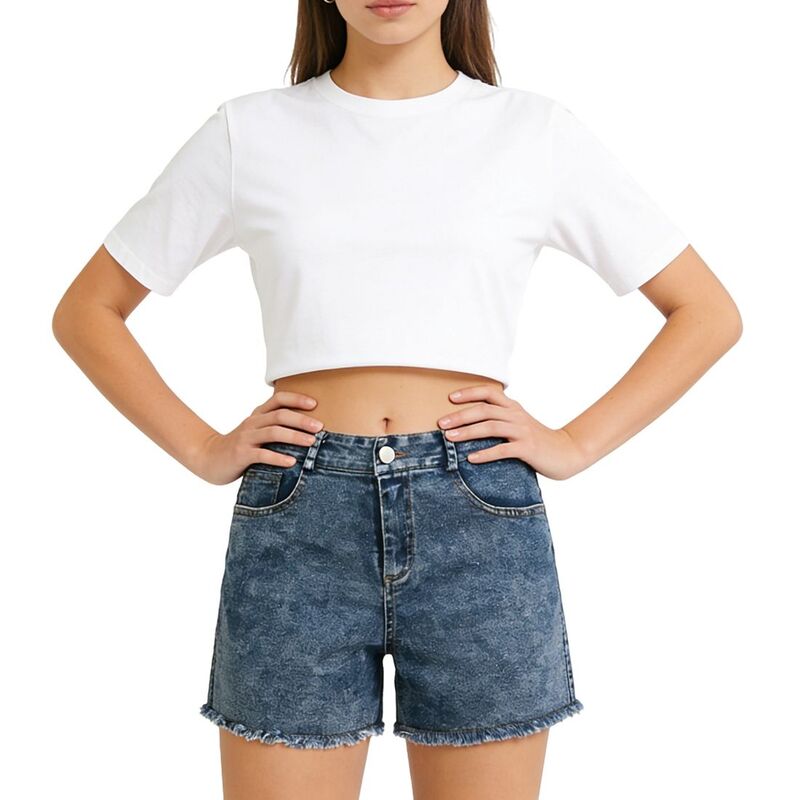 エリートスピリット レディース ボトムス ハーフパンツ・ショーツ ハイウエスト ショートパンツ デニム EliteSpirit Women's High Waist Denim Shorts with Button Closure Frayed Hem Patch Pockets Dark Blue ブルー|ReVida 店