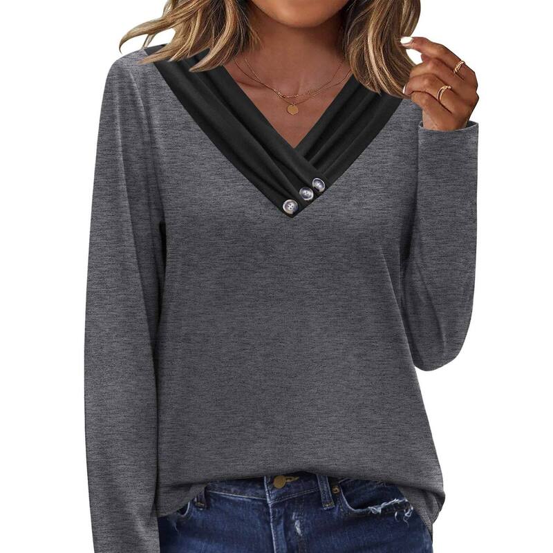 ジーグー レディース トップス Tシャツ Vネック Zeagoo Women's Casual V Neck Long Sleeve Tops Fashion Business Work Tunics Fall Clothes Grey グレー｜ReVida 店