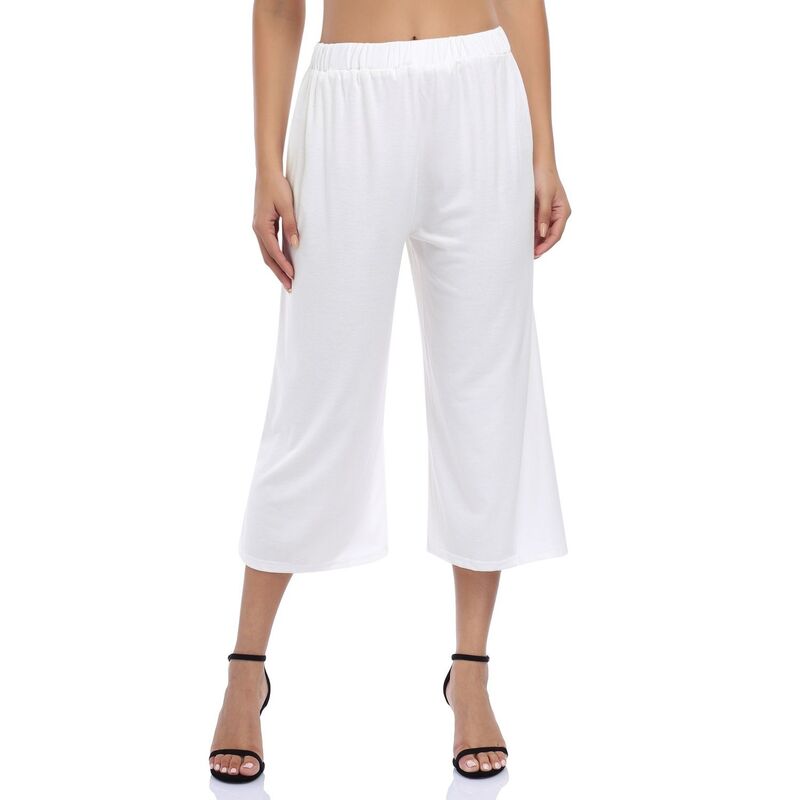 セオリア レディース ボトムス カジュアルパンツ ワイドレッグ クロップド キャップ Seoria Women's Wide Leg Capri Lounge Pant Casual Elastic High Waisted Cropped Palazzo Pant Spring Summer White ホワイト|ReVida 店