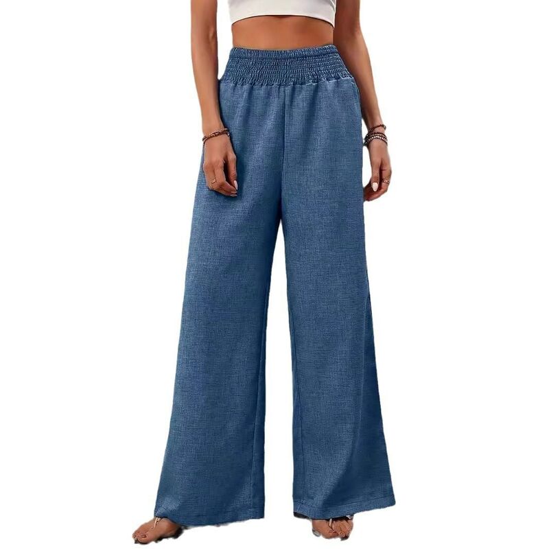 イエスファッション レディース ボトムス デニムパンツ ワイドレッグ ハイウエスト シャーリング ジーンズ Yesfashion Women's Wide Leg Jeansmocked High Waist Solid Color Loose Casual Denim Pants Blue ブルー|ReVida 店