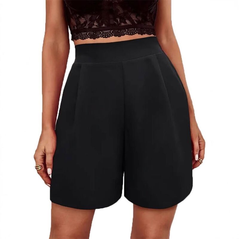 イエスファッション レディース ボトムス ハーフパンツ・ショーツ ワイドレッグ ハイウエスト ショートパンツ Yesfashion Women's Wide Leg High Waist Shortsolid Business Casualoose Short Black ブラック｜ReVida 店