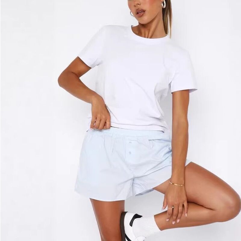 クリアフラワー レディース ボトムス ハーフパンツ・ショーツ リラックスフィット ショートパンツ ClearFlower Women's Elastic Waist Casual Shorts Button Fly Lightweight Relaxed Fit Summer Shorts Blue ブルー|ReVida 店