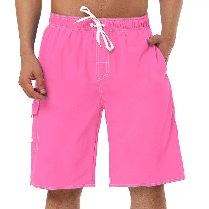 Lars Amadeus メンズ 水着 ハーフパンツ・ショーツ ショートパンツ Lars Amadeus Men'summer Drawstring Elastic Waist Solid Color Beach Board Swim Shorts Pink ピンク｜ReVida 店