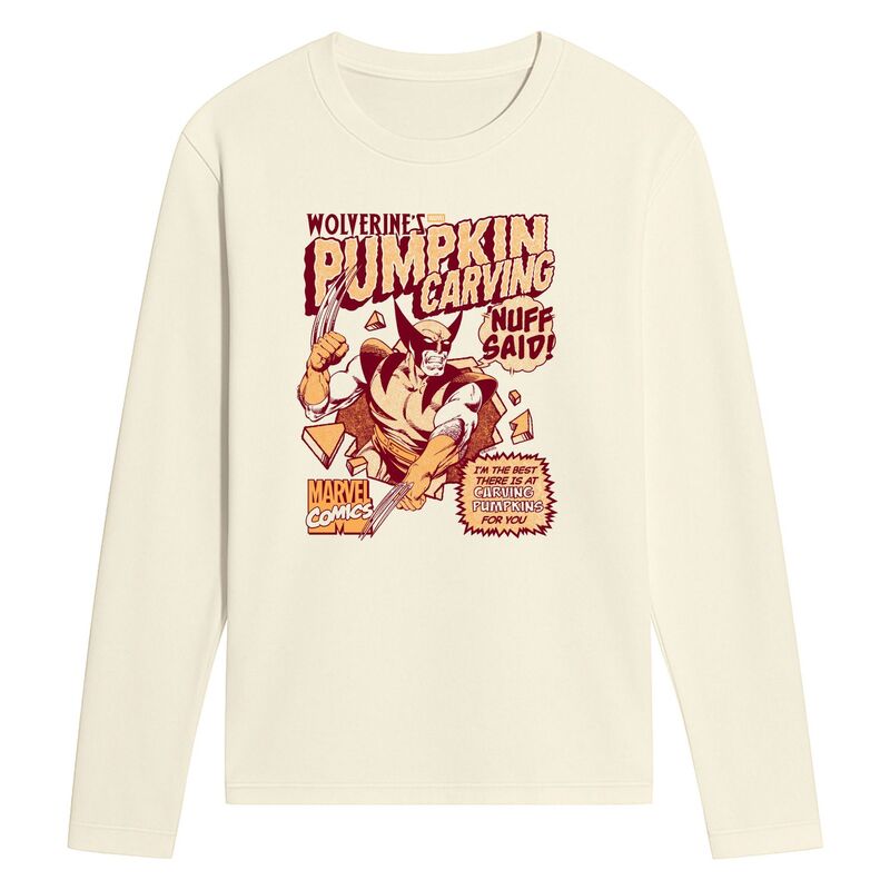 アニメキャラクター メンズ トップス Tシャツ グラフィック Licensed Character Men's Wolverine's Pumpkin Carving Long Sleeve Graphic Tee Natural｜ReVida 店