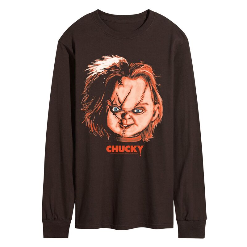アニメキャラクター メンズ トップス Tシャツ グラフィック Licensed Character Men's Chucky Portrait Long Sleeve Graphic Tee Dark Brown ブラウン|ReVida 店