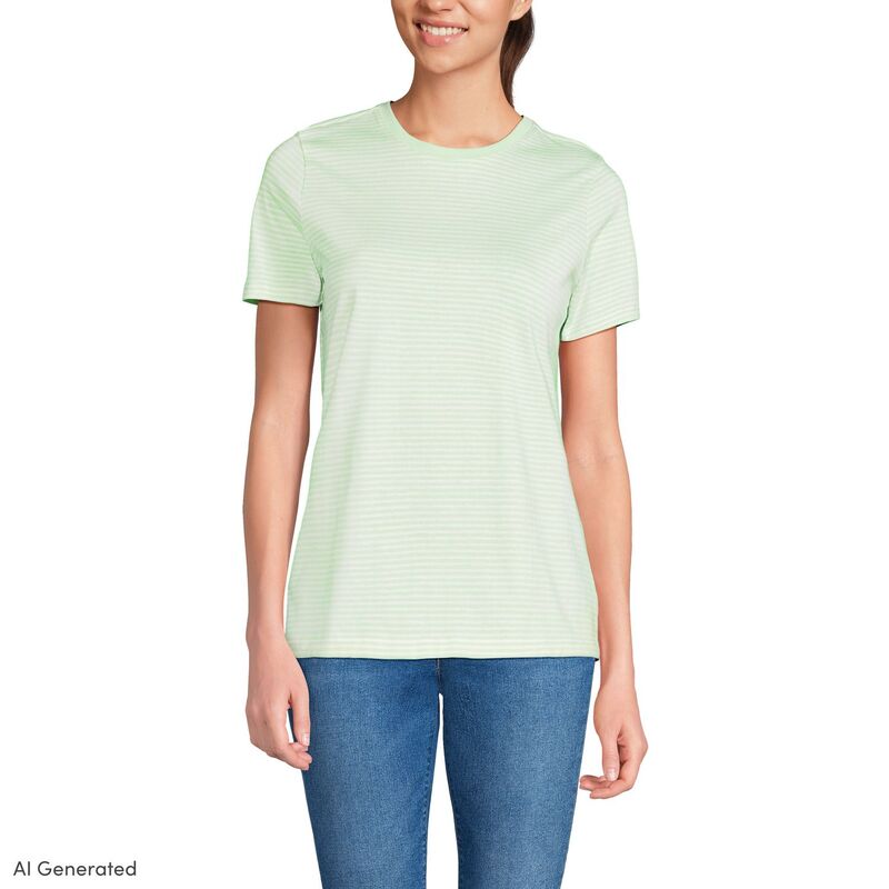 ランズエンド レディース トップス Tシャツ クルーネック コットン Women's Lands' End Relaxed-Fit Supima Cotton Crewneck Tee Mint Green Stripe グリーン｜ReVida 店 7,755円
