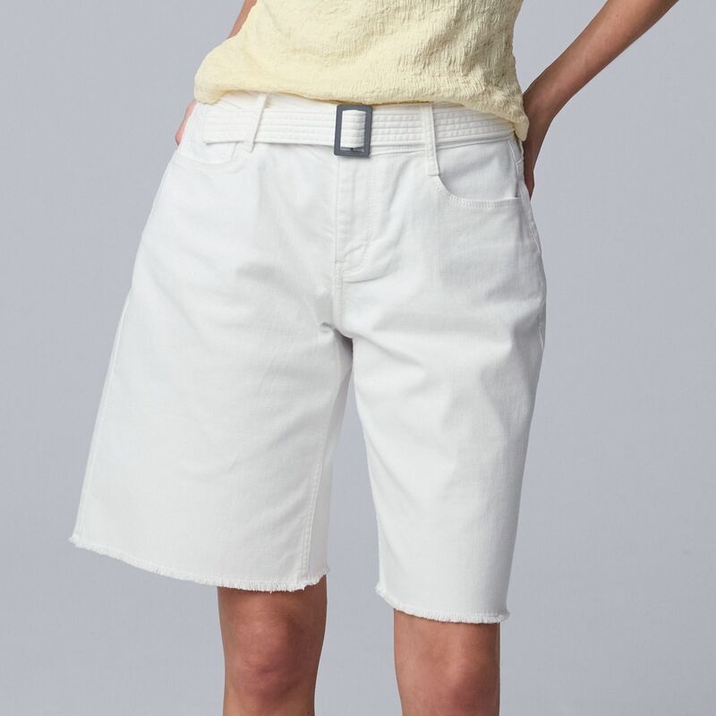 ヴェラウォン レディース ボトムス ハーフパンツ・ショーツ ショートパンツ デニム Women'simply Vera Wang Beltedenim Bermuda Shorts Modern White ホワイト｜ReVida 店