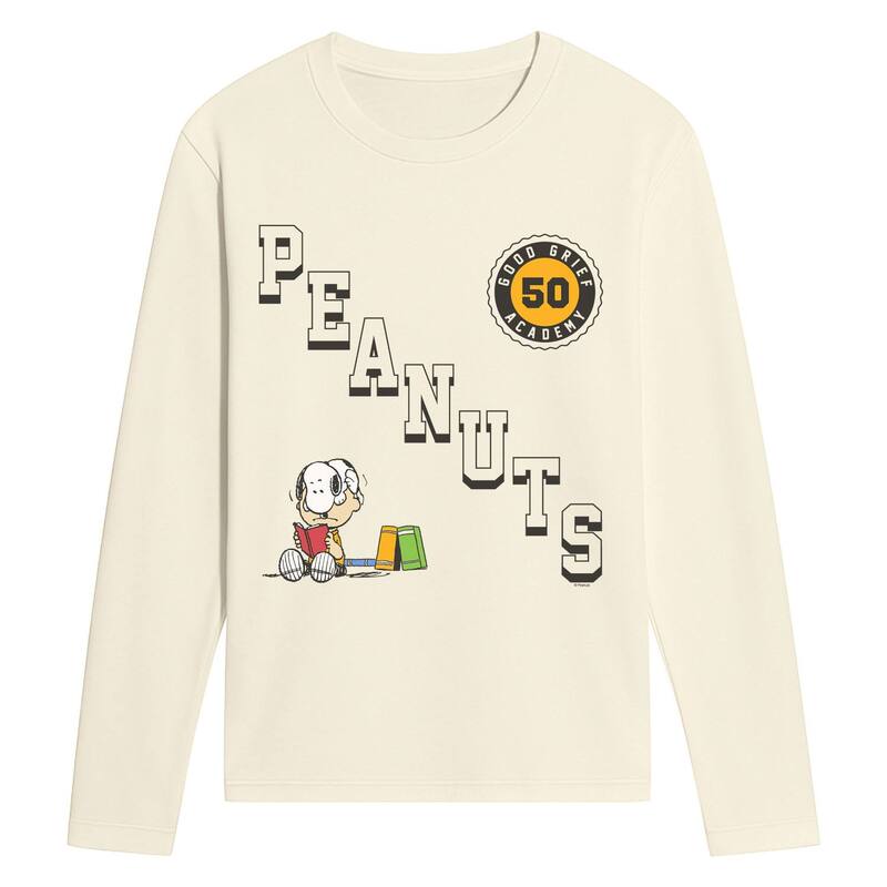 アニメキャラクター メンズ トップス Tシャツ グラフィック Licensed Character Men's Peanuts Good Grief Academy Long Sleeve Graphic Tee Natural｜ReVida 店