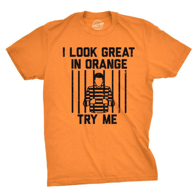 クレイジードッグ Tシャツ メンズ トップス Crazy Dog T-Shirts Mens I Look Great In Orange Try Me T Shirt Funny Threat Arrested Jail Joke Tee for Guys Orange オレンジ｜ReVida 店