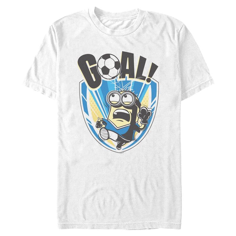 アニメキャラクター メンズ トップス Tシャツ ミニ グラフィック Licensed Character Men's Despicable Me Minion Goal! Graphic Tee White ホワイト｜ReVida 店
