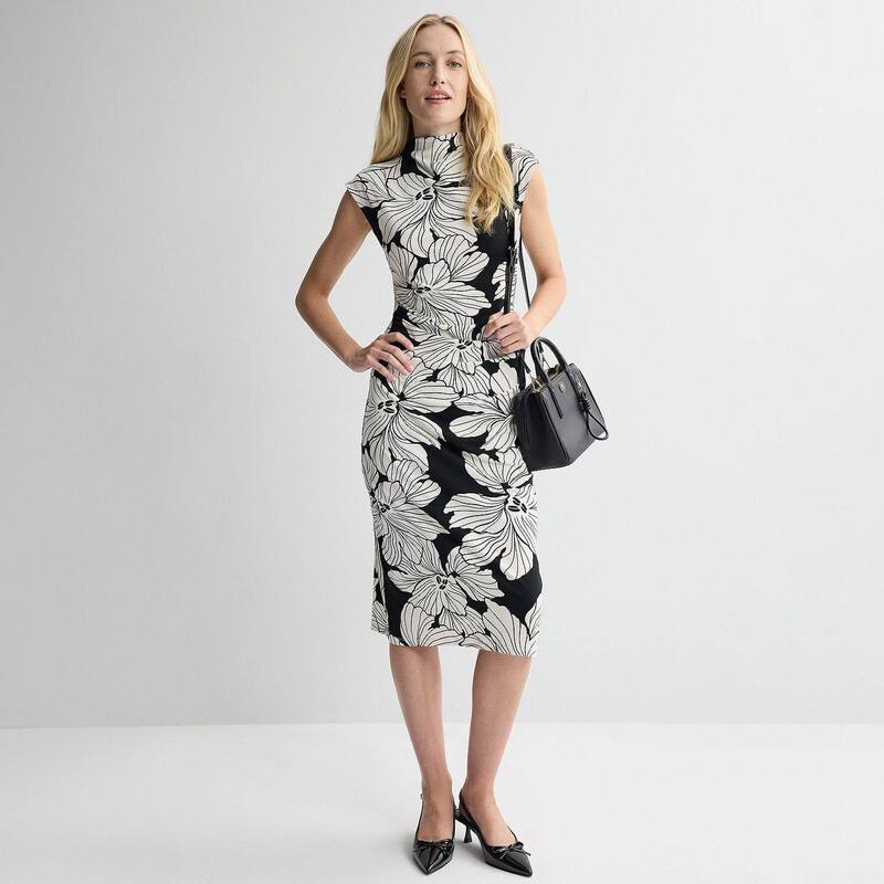 ナインウェスト レディース トップス ワンピース モックネック プチ ニット Petite Nine West Mock Necknit Dress Black Zarina Blooms ブラック｜ReVida 店