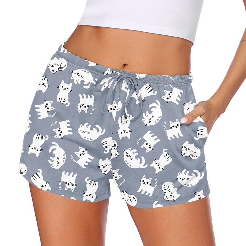 エコアー レディース アンダーウェア ナイトウェア ショートパンツ Ekouaer Women Pajama Shorts Comfy Lounge Bottom with Pocketstretch Grey Cat グレー｜ReVida 店