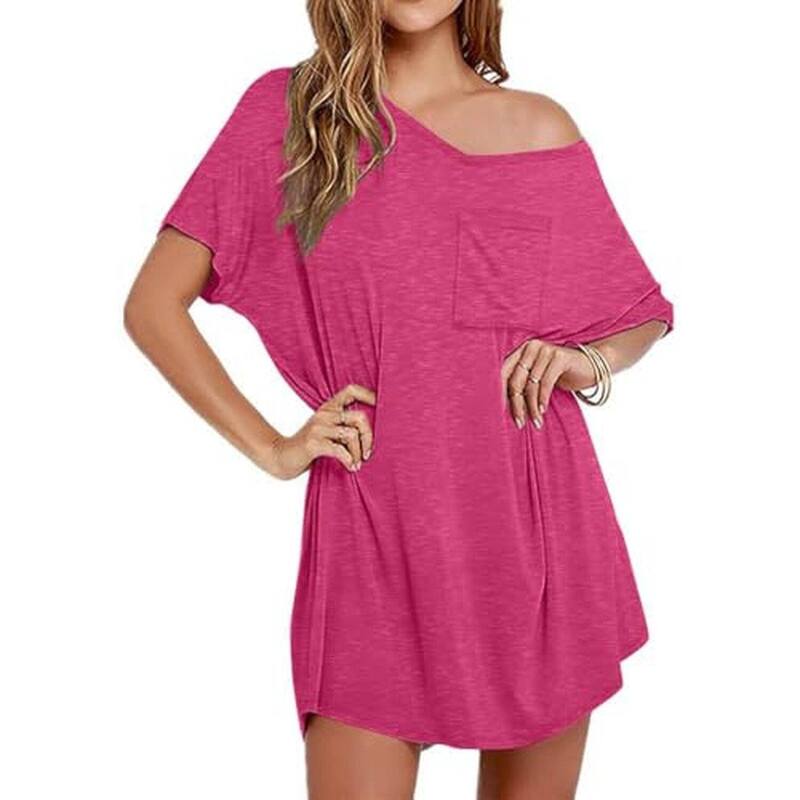 エコアー レディース アンダーウェア ナイトウェア Vネック Tシャツ コットン Ekouaer Women's Cotton Short Sleeve V-Neck T-Shirt Nightgown Rose Pink ピンク｜ReVida 店