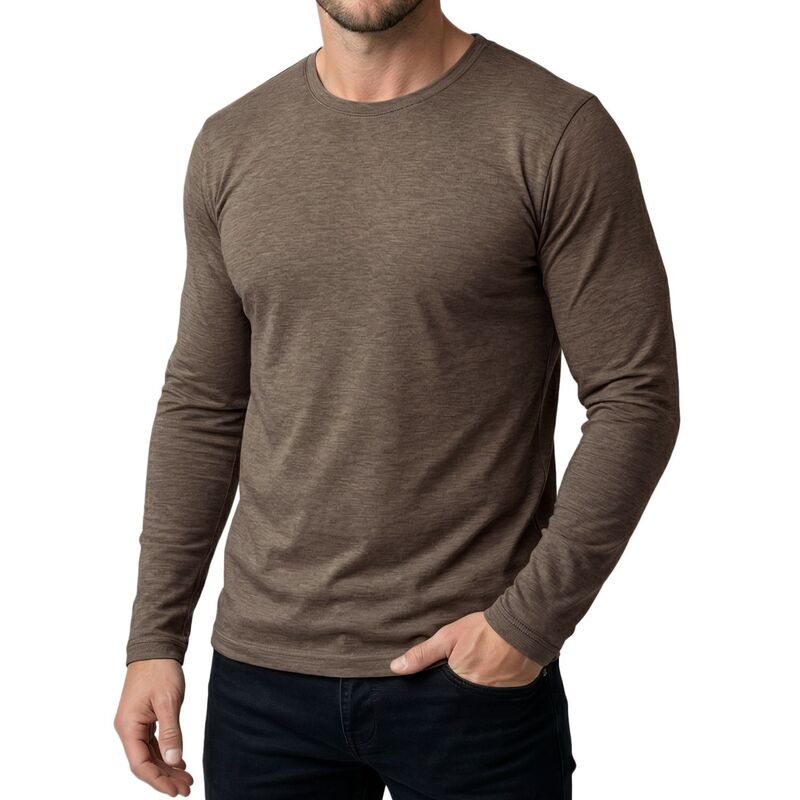 インスパイア シック メンズ トップス Tシャツ スリムフィット クルーネック INSPIRE CHIC Men's Casual t Shirt Crew Neck Long Sleeve Slim Fit Soft Stretch Basic Tee Shirts Brown ブラウン｜ReVida 店