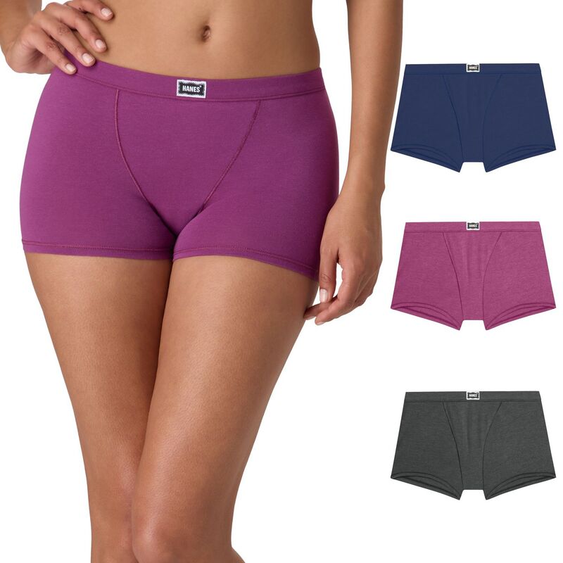 ヘインズ レディース アンダーウェア パンツ ヴィンテージ コットン Hanes Originals Ultimate 3-Pack Vintage Stretch Cotton Boxer Brief Underwear 45VOBB Indigo Purple Gray グレー｜ReVida 店