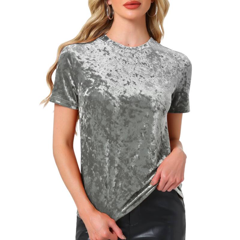 アレグラ ケー レディース トップス シャツ クルーネック ベルベット ALLEGRA K Women's Party Velvetop Crew Neck Short Sleeve Casual T-shirt Grey グレー｜ReVida 店