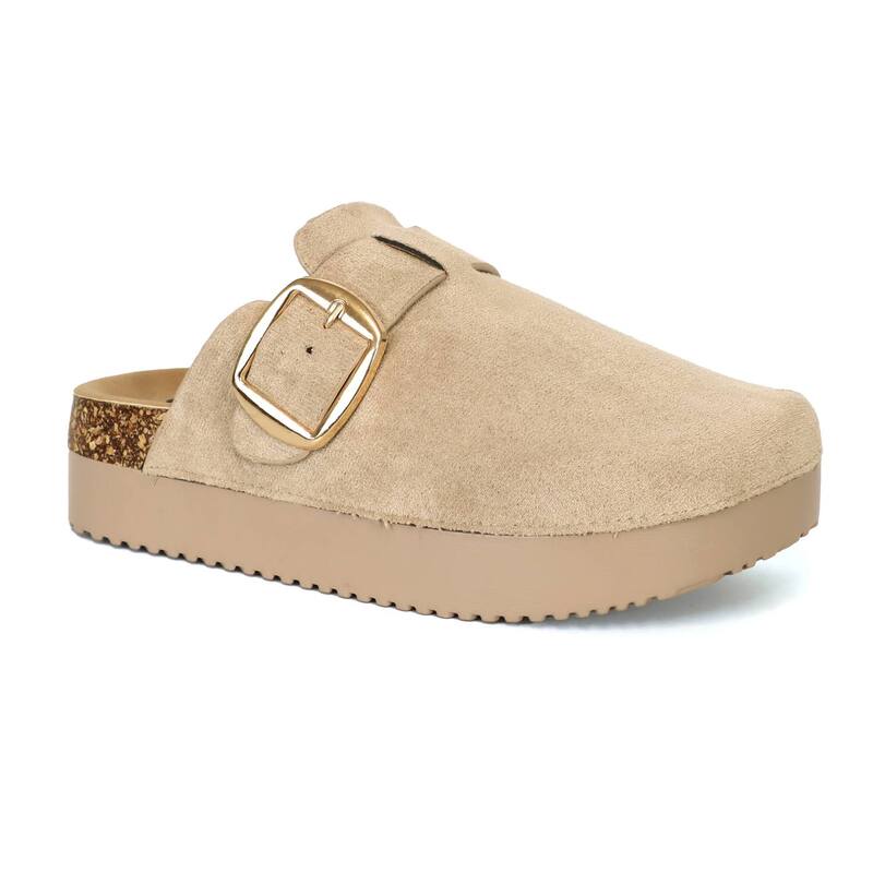ヨキ レディース シューズ サンダル プラットフォーム Yoki Claude Women's Platform Clogs with Buckle Detail Taupe トープ｜ReVida 店