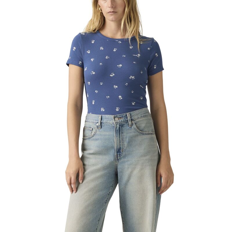 リーバイス レディース トップス Tシャツ クルーネック Women's Levi's Hayeshort Sleeve Crewneck Tee Angela Daisy Blue ブルー｜ReVida 店