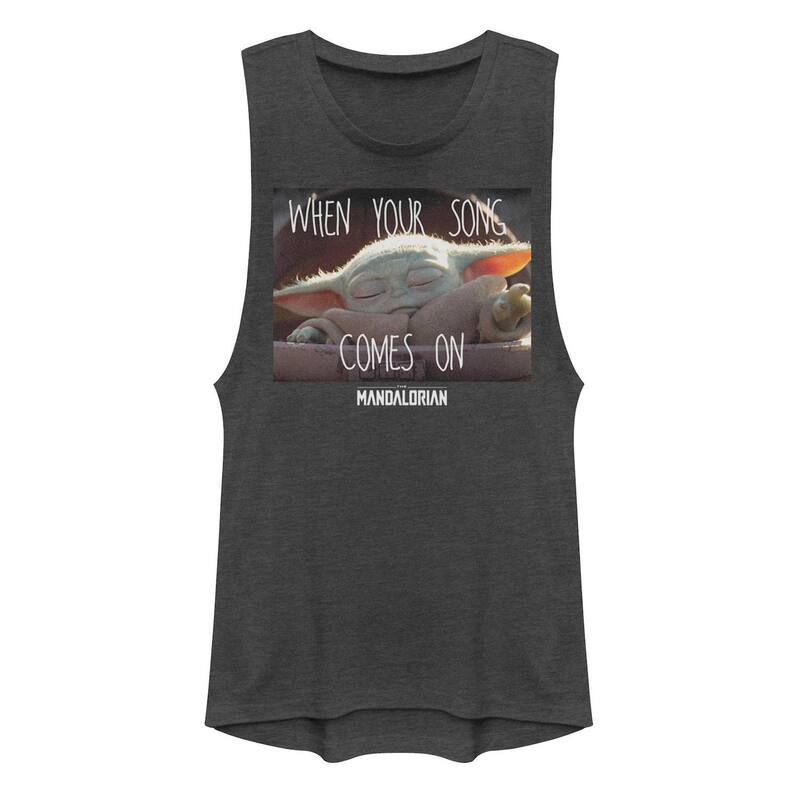 アニメキャラクター レディース トップス Tシャツ Licensed Character Juniors' Star Wars The Mandalorian The Child aka Babyoda "Your Song" Muscle Tank Top Charcoal チャコール｜ReVida 店